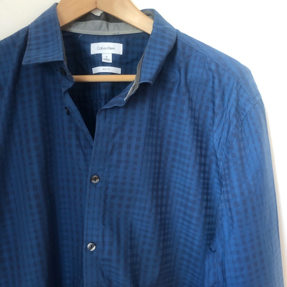 Calvin Klein Blue Checkered Button-down